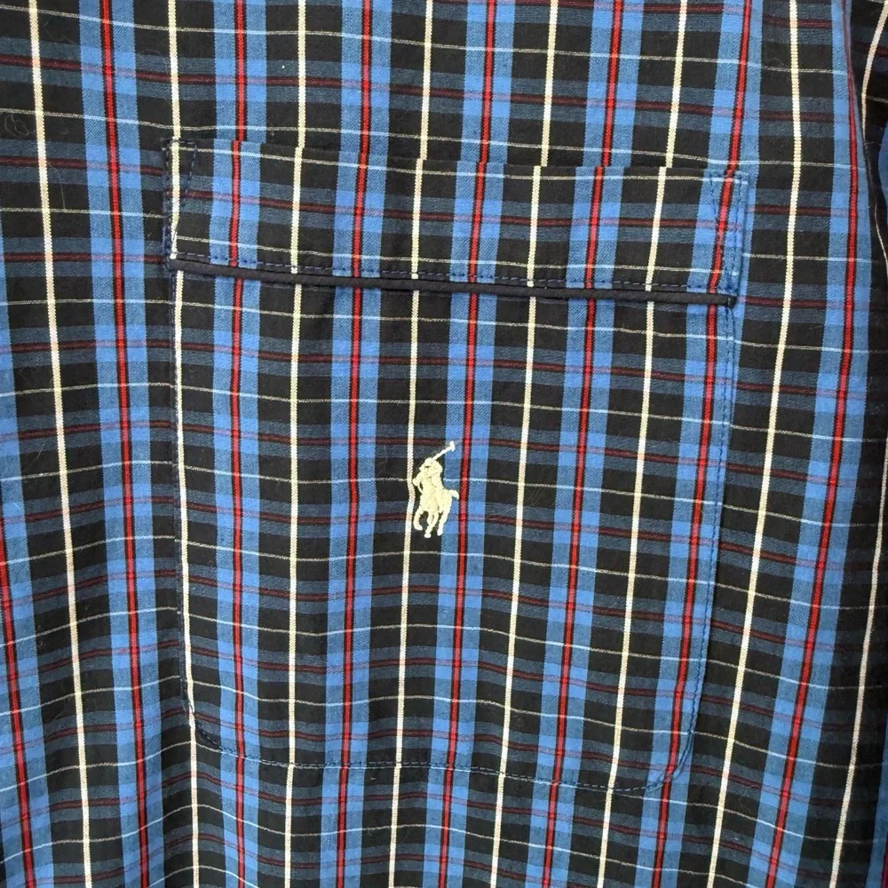 Ralph Lauren Shirt Mens‎ Large Blue Red White Pajama Plaid Logo Cotton
